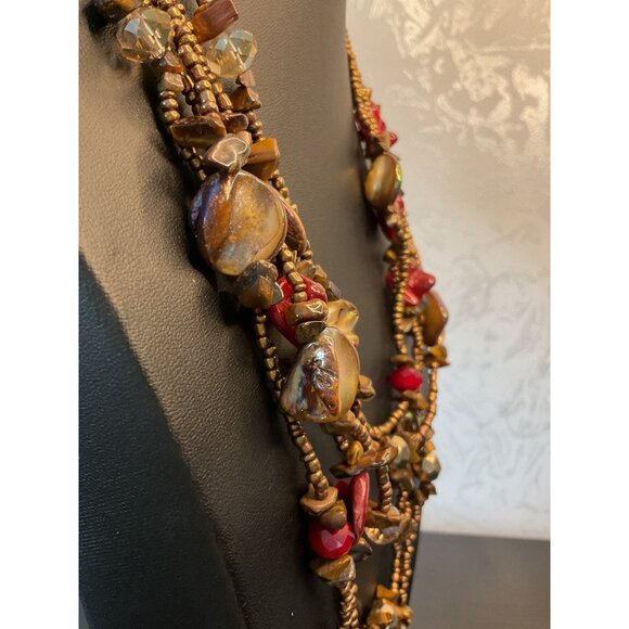 Boho Chic Multilayer Sea Bead Necklace With Sea Shell Chunks - Picture 5 of 5